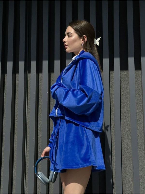 Жіночий велюровий костюм кольору електрик 27465