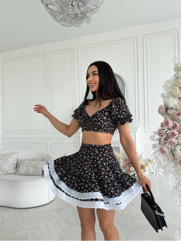 Літній костюм (топ+спідниця) чорного кольору 27662