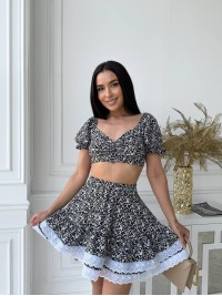 Літній костюм (топ+спідниця) чорно-бiлого кольору 27663