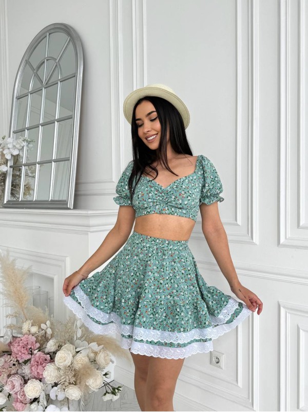 Костюм на літо топ з спідницею м'ятного кольору 27665