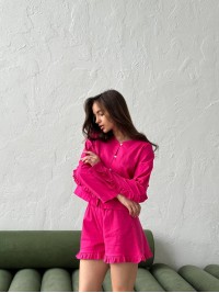 Льняний костюм 2-ка шорти+сорочка малинового кольору 28216