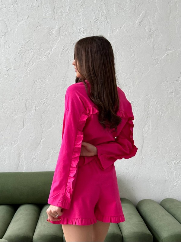 Льняний костюм 2-ка шорти+сорочка малинового кольору 28216