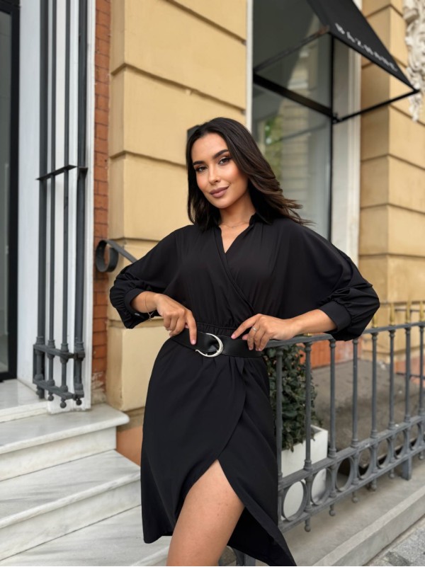 Жіноча сукня з поясом чорного кольору 28306