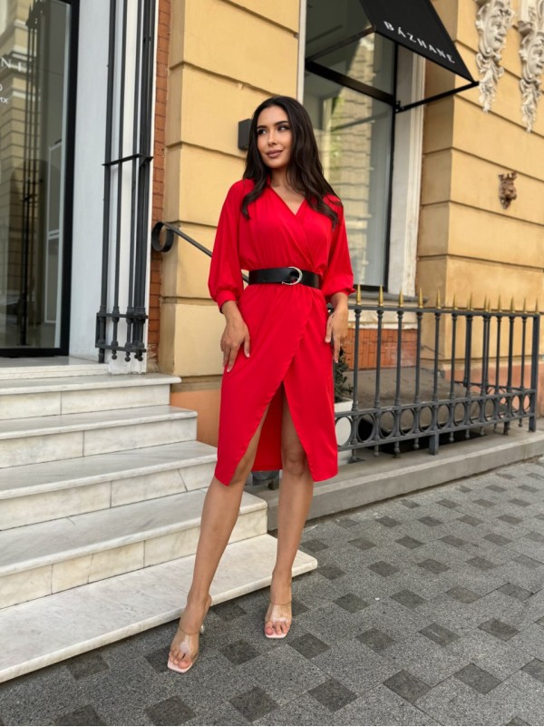 Жіноча сукня з поясом червоного кольору 28307