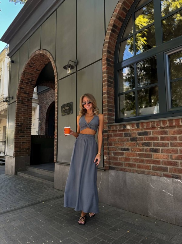 Костюм 2-ка (топ+спідниця) сiрого кольору 28518