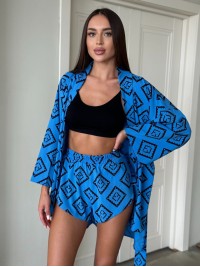 Жіночий костюм 2-ка (шорти+кімоно) синього кольору 28532