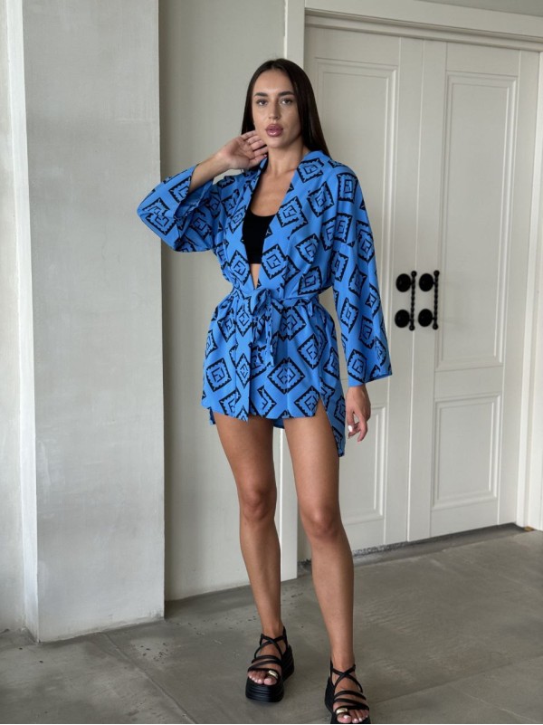 Жіночий костюм 2-ка (шорти+кімоно) синього кольору 28532