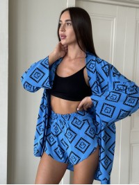 Жіночий костюм 2-ка (шорти+кімоно) синього кольору 28532