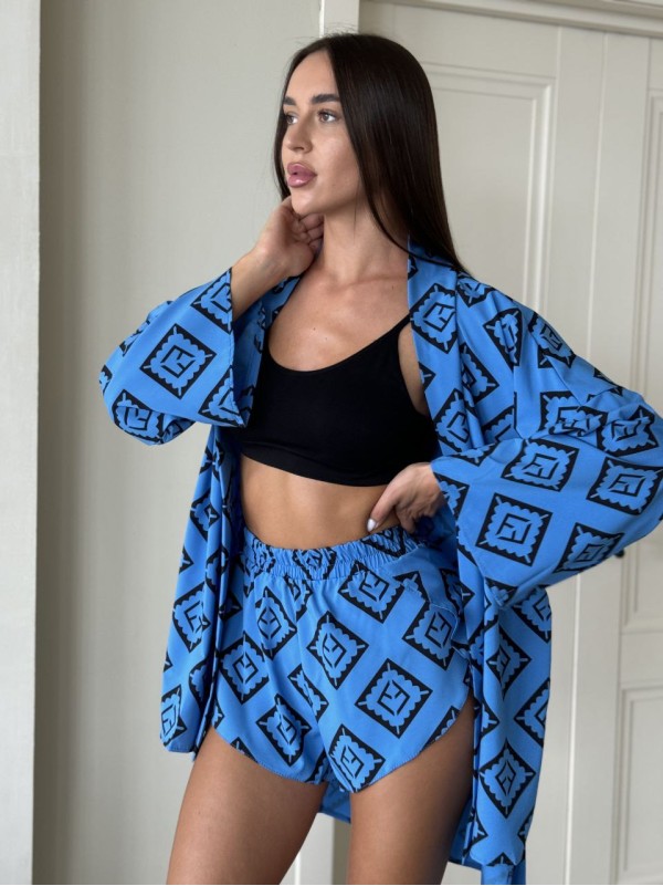 Жіночий костюм 2-ка (шорти+кімоно) синього кольору 28532