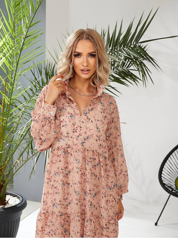 Легка шифонова сукня бежевого кольору 28545