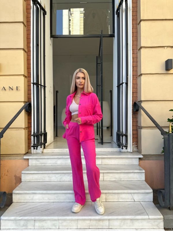 Прогулянковий, мусліновий костюм двійка, малинового кольору 28671