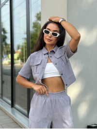 Жіночий прогулянковий костюм з мікро-вельвету сірого кольору 28720