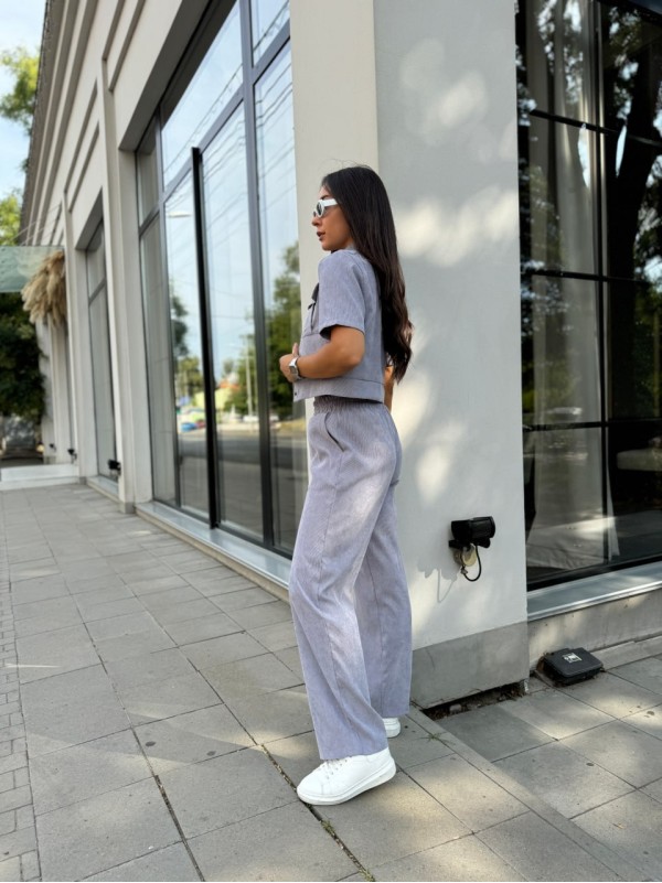 Жіночий прогулянковий костюм з мікро-вельвету сірого кольору 28720