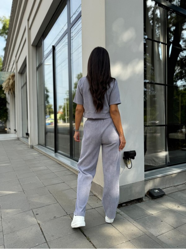 Жіночий прогулянковий костюм з мікро-вельвету сірого кольору 28720