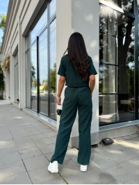 Жіночий прогулянковий костюм з мікро-вельвету смарагдового кольору 28721