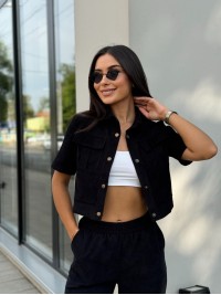 Жіночий прогулянковий костюм з мікро-вельвету чорного кольору 28722