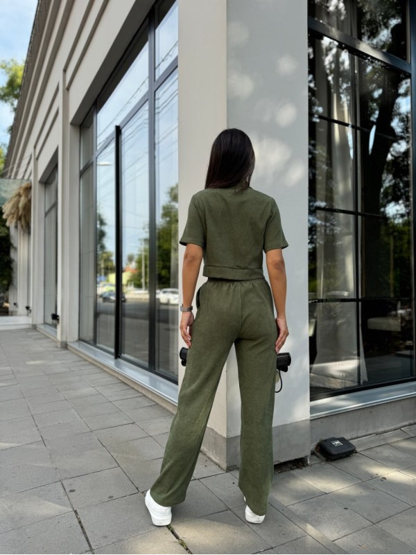 Жіночий прогулянковий костюм з мікро-вельвету кольору хакi 28725