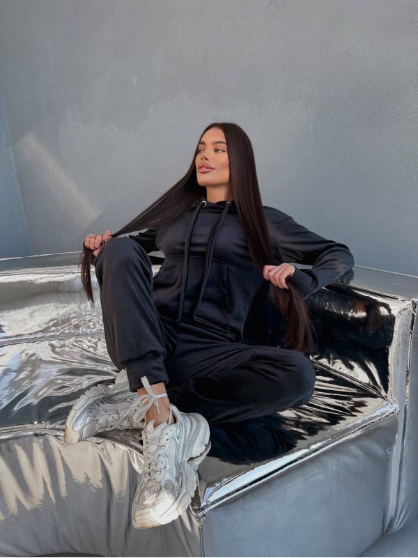 Спортивний велюровий костюм чорного кольору 28727