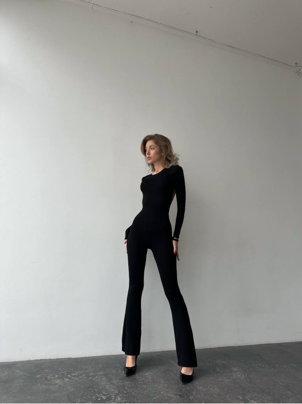 Шикарний комбінезон із відкритою спинкою чорного кольору 28821