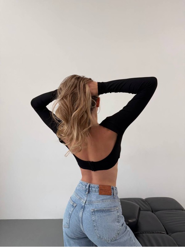 Стильний топ із рукавом чорного кольору 28834