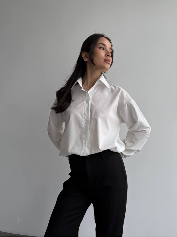 Базова, котонова сорочка оверсайз білого кольору 28842