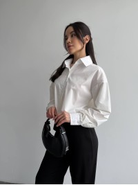 Базова, котонова сорочка оверсайз білого кольору 28842