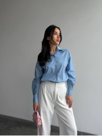 Базова, котонова сорочка оверсайз блакитного кольору 28843