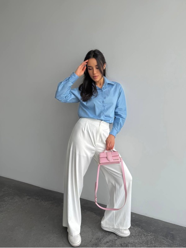 Базова, котонова сорочка оверсайз блакитного кольору 28843