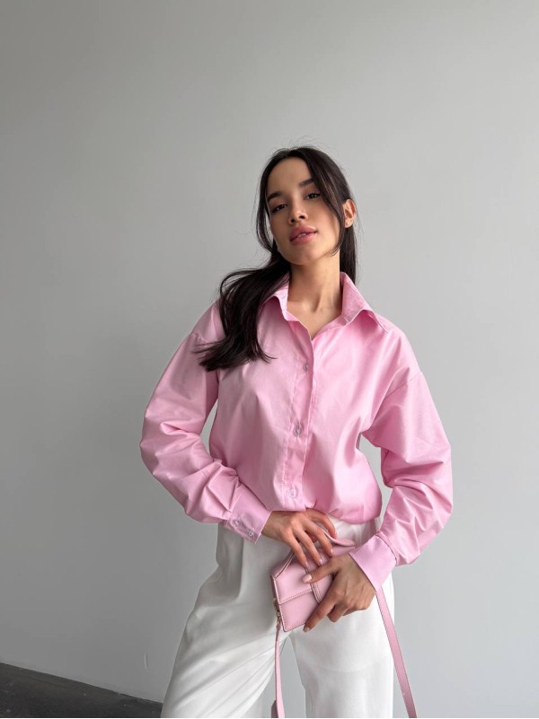 Базова, котонова сорочка оверсайз рожевого кольору 28844
