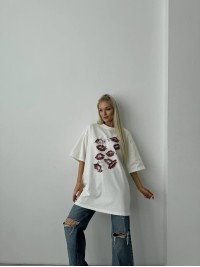 Бавовняна футболка з принтом білого кольору 28845