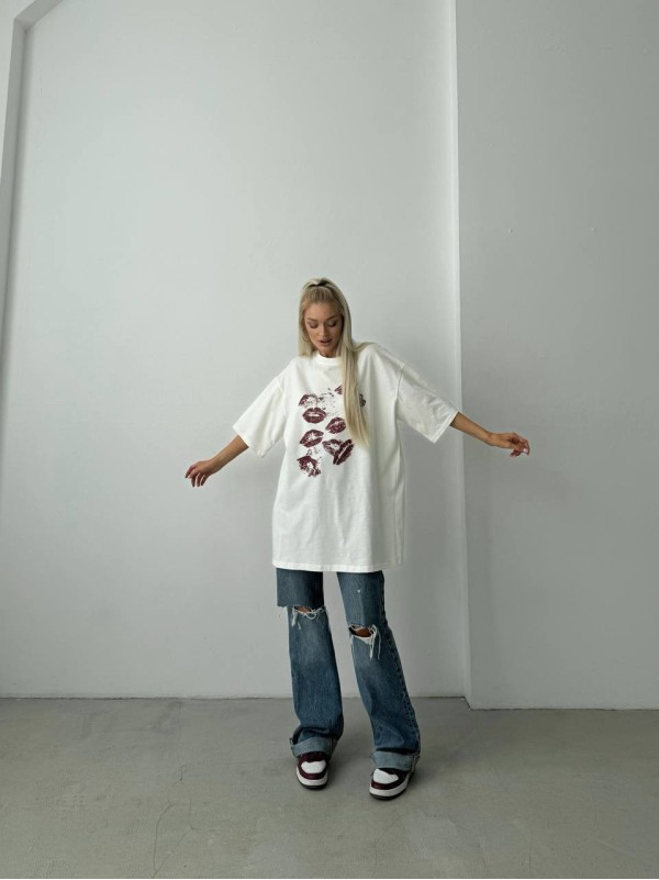 Бавовняна футболка з принтом білого кольору 28845