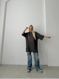 Бавовняна футболка з принтом графітового кольору 28846