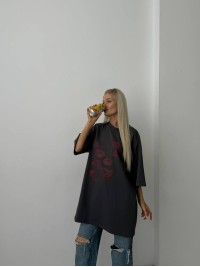 Бавовняна футболка з принтом графітового кольору 28846