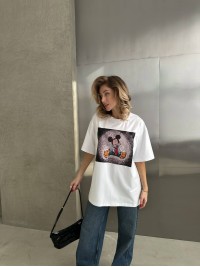 Бавовняна футболка з принтом білого кольору 28851