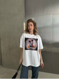 Бавовняна футболка з принтом білого кольору 28851