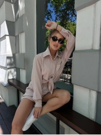 Легкий костюм 2-ка із шортами бежевого кольору 28904