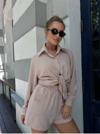 Легкий костюм 2-ка із шортами бежевого кольору 28904