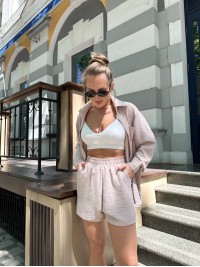 Легкий костюм 2-ка із шортами бежевого кольору 28904