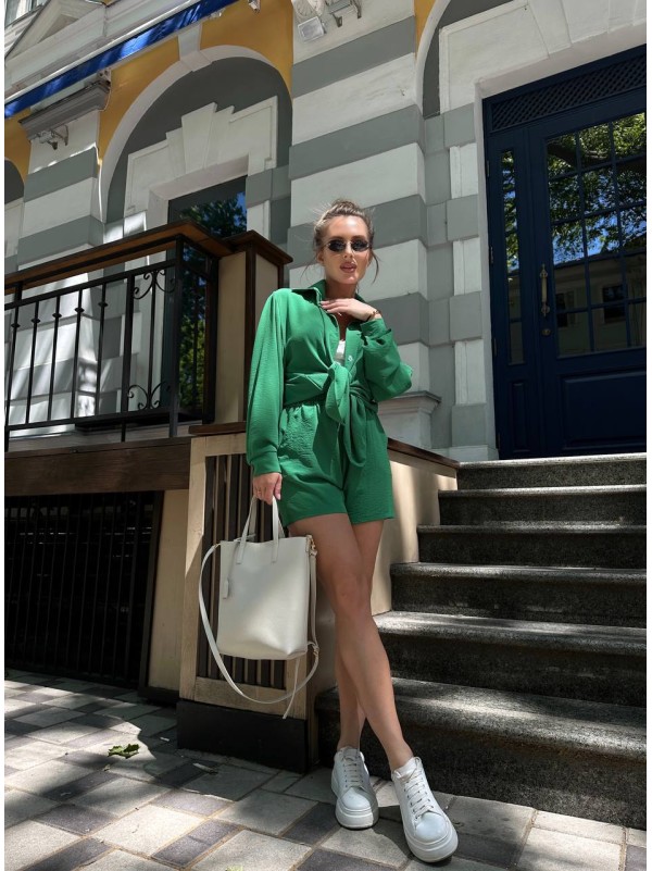 Легкий костюм 2-ка із шортами зеленого кольору 28905