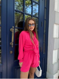 Легкий костюм 2-ка із шортами малинового кольору 28906