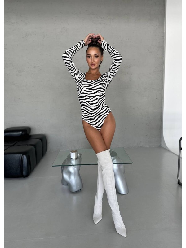 Стильний боді з рукавом на мiкро-флiсi кольору зебри 28934