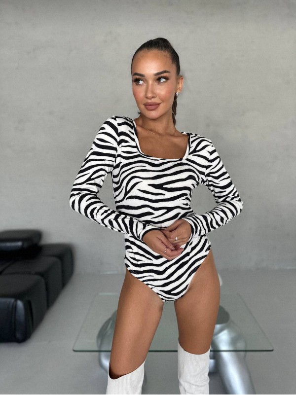Стильний боді з рукавом на мiкро-флiсi кольору зебри 28934