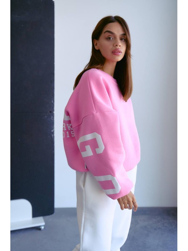 Стильний світшот на флісі з написом рожевого кольору 28967