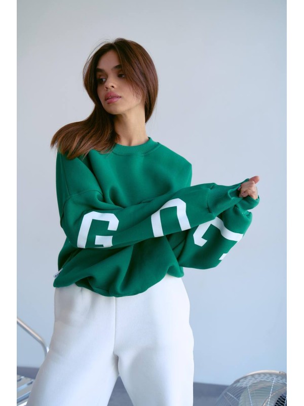 Стильний світшот на флісі з написом зеленого кольору 28968