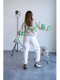 Стильний світшот на флісі з написом бежевого кольору 28970