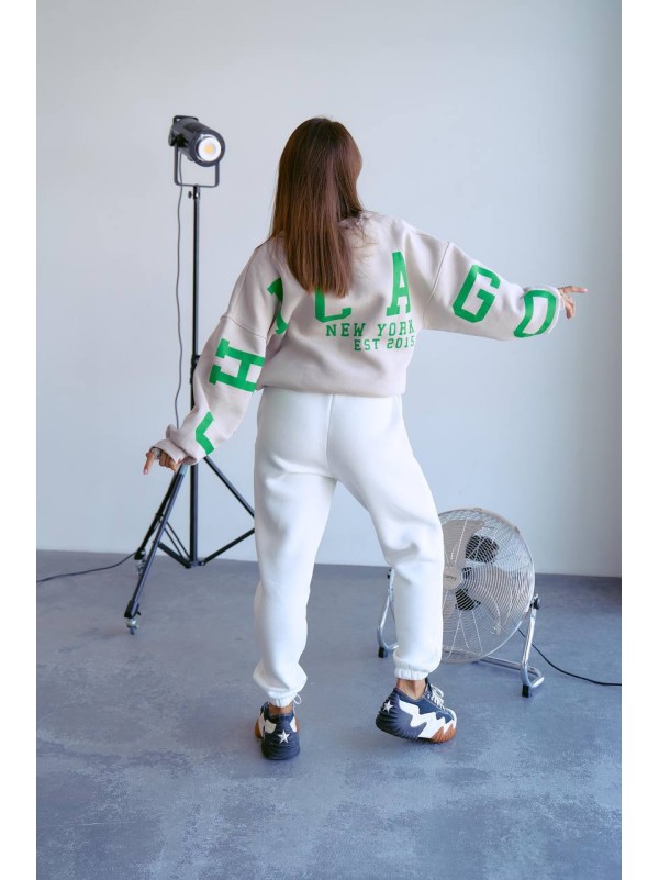 Стильний світшот на флісі з написом бежевого кольору 28970