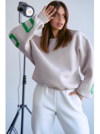 Стильний світшот на флісі з написом бежевого кольору 28970