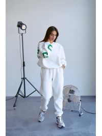 Стильний світшот на флісі з написом молочного кольору 28971