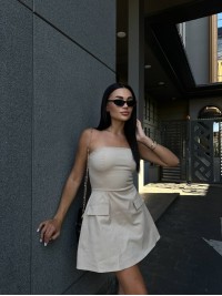 Базова сукня міні бежевого кольору 29036