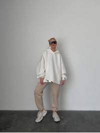 Стильний та вільний худі з вишивкою "Mriya" білого кольору 29053